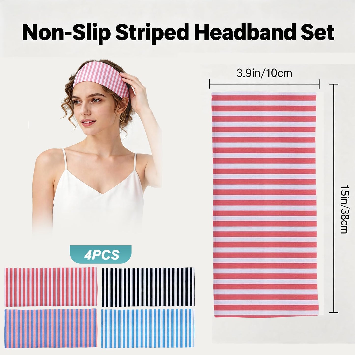 Aoiafrk 4PCS Striped Headband, Wide Headbands Non Slip Elastic Stretchy Bandanas for Workout Yoga Running, Fashion Hair Accessories for Women