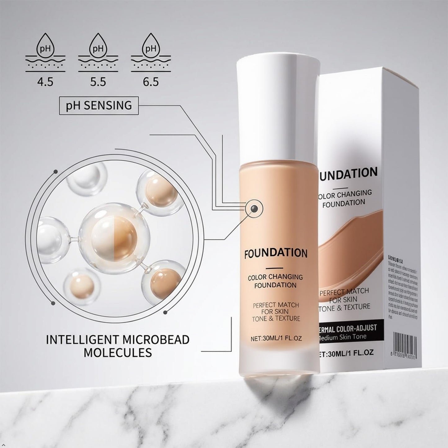 Color Changing Foundation, Skin Tone Adapting Liquid Foundation for Women, Blurs Imperfections & Fine Lines, Instantly Adapts to Your Skin Tone(Medium)