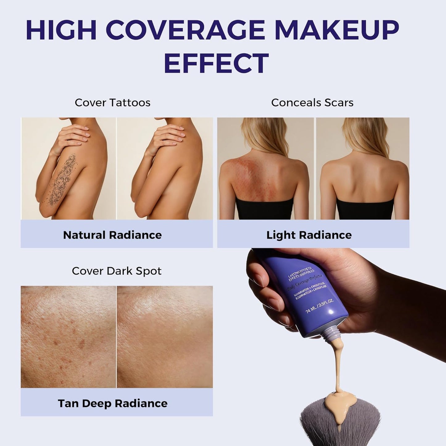 Tattoo Cover Up Concealer - Full Coverage for Uneven Skin, Blemishes & Scars | 24Hr Sweatproof, 2.5 oz, Light