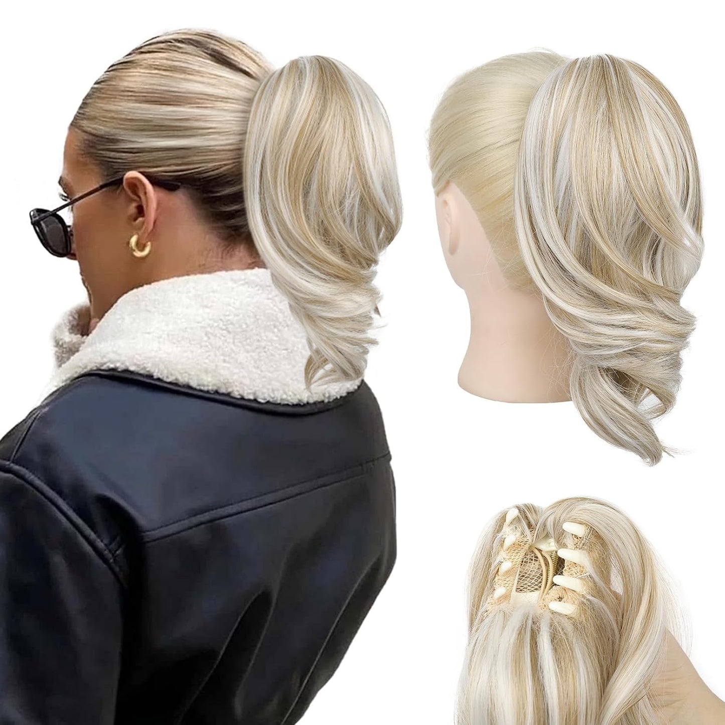 Ponytail Extension - 12" Claw Clip In Natural Wave Hair Piece for Women | Light Blonde