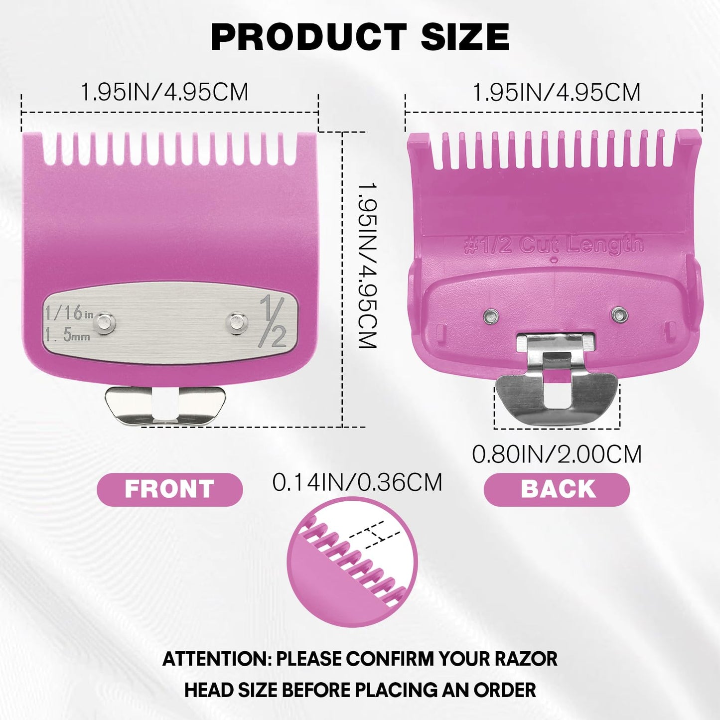 2 Pack Clipper Guards Set, Compatible with wahl 1/2 clipper guards, Guide Comb Attachment 1/16" 1.5mm Metal Hair Clipper Guards Set Replacement and Trimmer accessories, for Barbers and Stylists, Pink