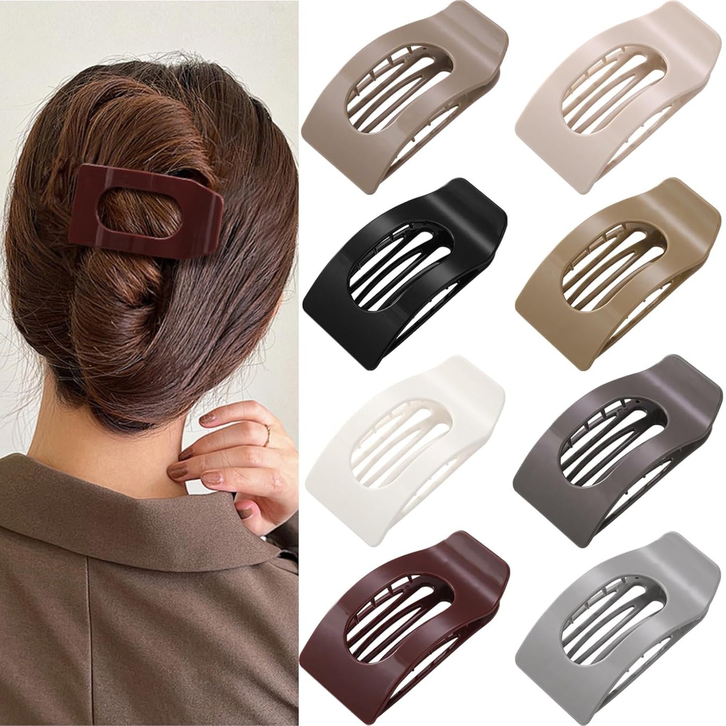 Flat Hair Clips for Women - 8 Pack Large Matte Rectangle No-Slip Claw Clips | Strong Hold for Thick & Thin Hair