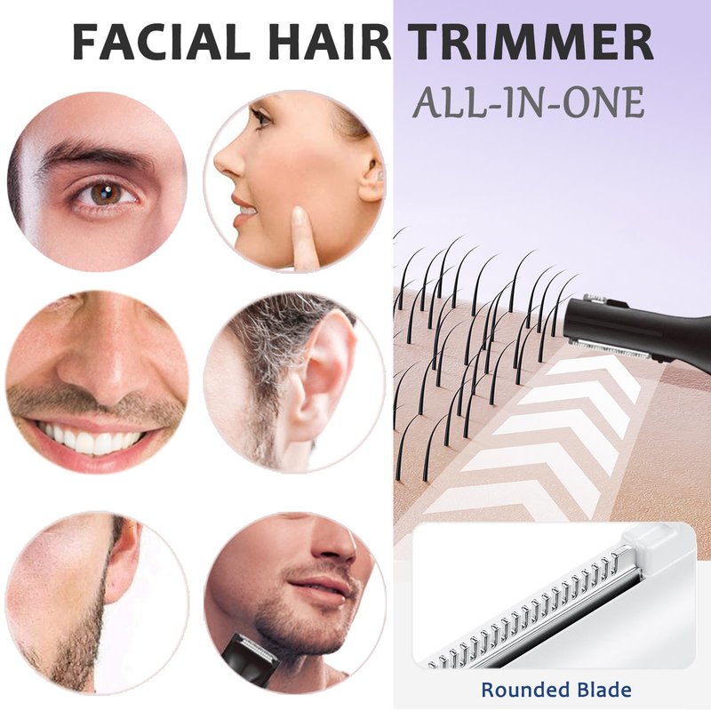 Nose and Ear Hair Trimmer for Men - Rechargeable Eyebrow Face Shaver - Nasal Hair Clippers 3 in 1 Painless Eye Brow Facial Hair Beard Razor for Sideburns Dual-edge Blades 6500 RPM Easy Cleansing