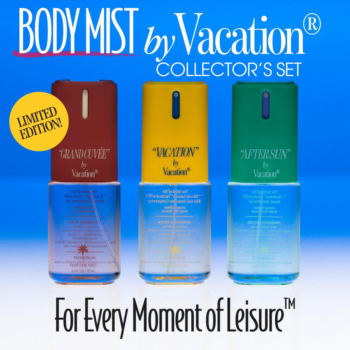 VACATION Body Mist Collector's Set, 3 Pack, 3 Fluid Ounces Each - Perfume Gift Set for Women, Coconut, Aloe and Argan Scents, Hair and Body Spray, Summer Fragrance