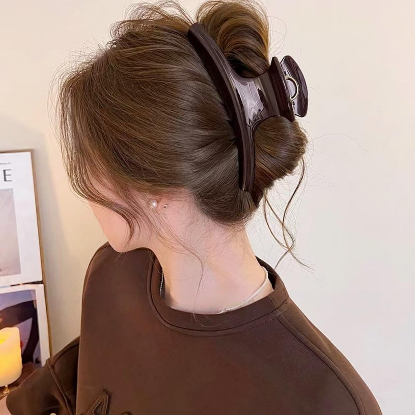 6 Inch Jumbo Claw Clip for Thick and Long Hair, Strong Grip Extra Large Hair Clips with Curved Design, Acrylic Non-Slip Oversized Hair Jaw Clip for Women Girls - Chocolate