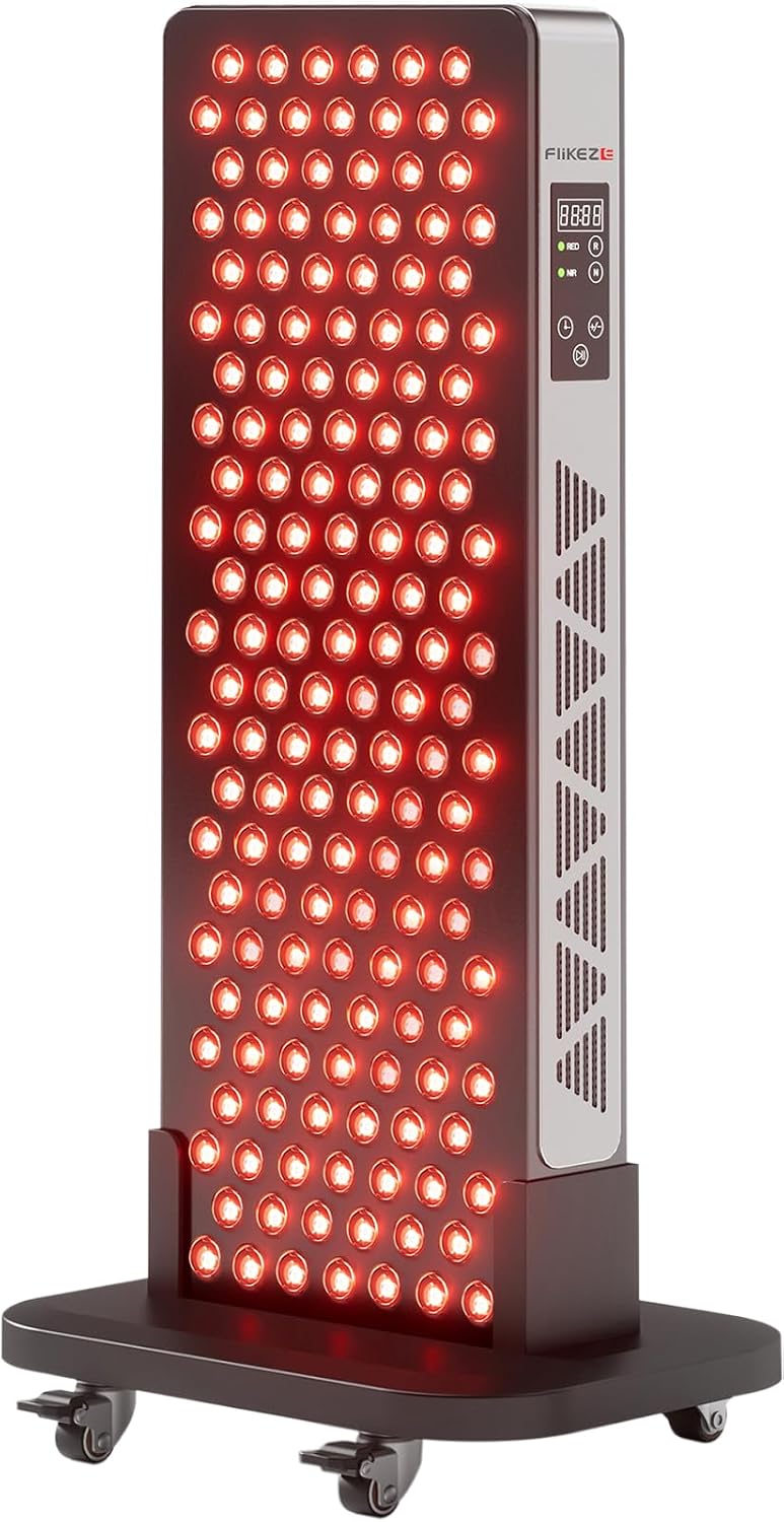FLIKEZE Red Light Therapy Panel - 4-Chip 630nm/660nm/830nm/850nm | Dimmable, Timer & 3 Modes for Body and Face