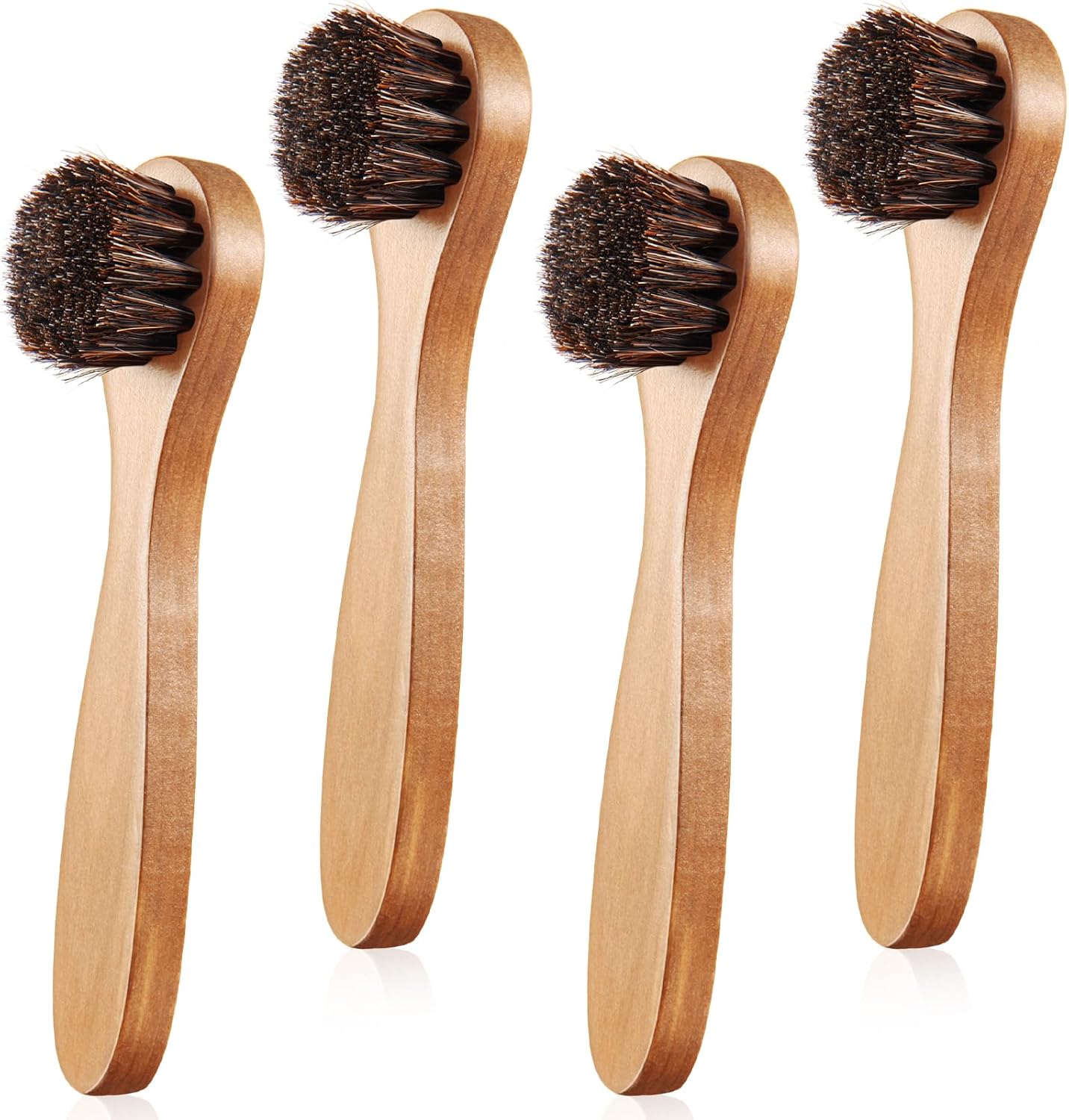 Horsehair Shoe Brush Kit - 4 Pcs Leather & Suede Cleaning Brushes with Microfiber Gloves | Shoe Care Essentials
