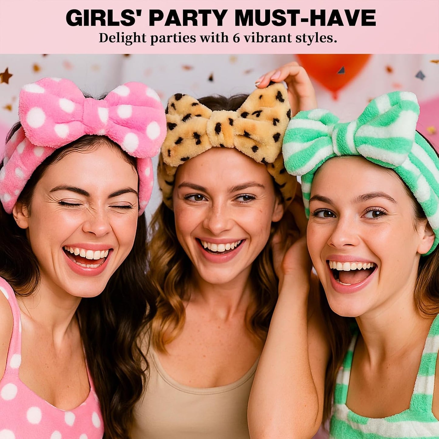 Spa Headband Set - 6 Pcs Furry Face Wash Headbands for Skincare & Makeup | Removable Bow Design