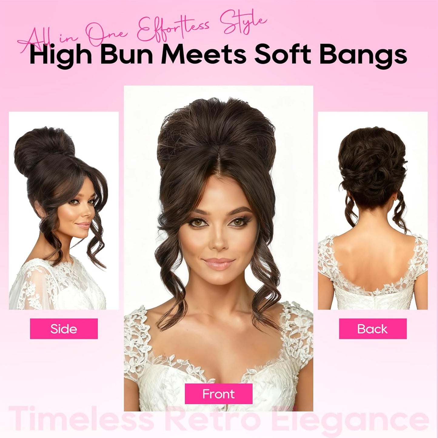 Messy Bun Hair Piece with Bangs - 2-in-1 Drawstring Ponytail Extension & Updo Wig | Natural-Looking Black Hair Topper
