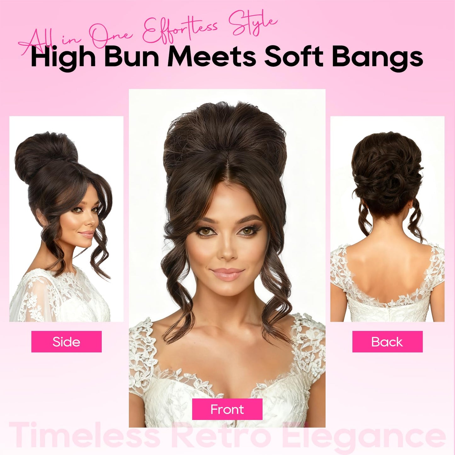 REECHO Messy bun Hair Pieces with Bangs - Hair Topper for Women