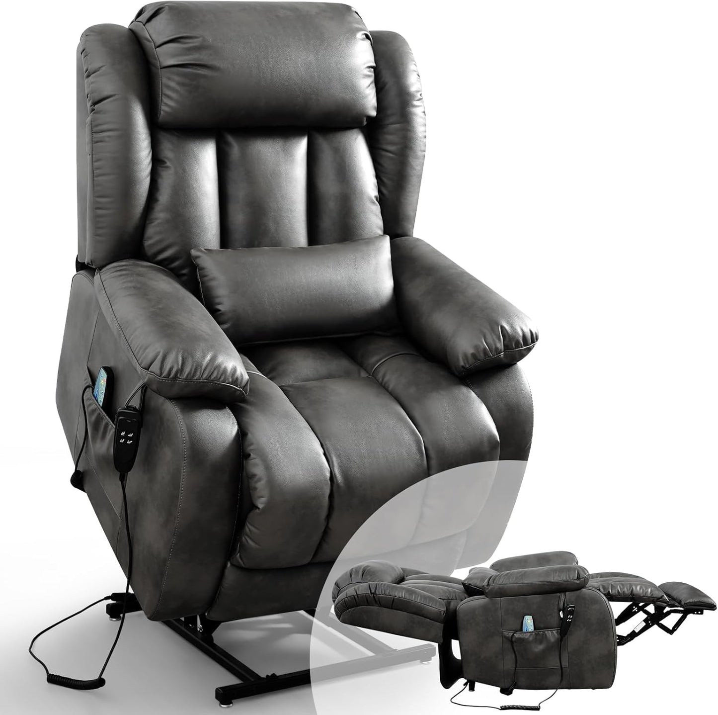 Infinite Position Lift Recliner Chair - Dual Motor Power with Massage & Heating | Extended Footrest, USB Ports, Remote Control, Beige Leather