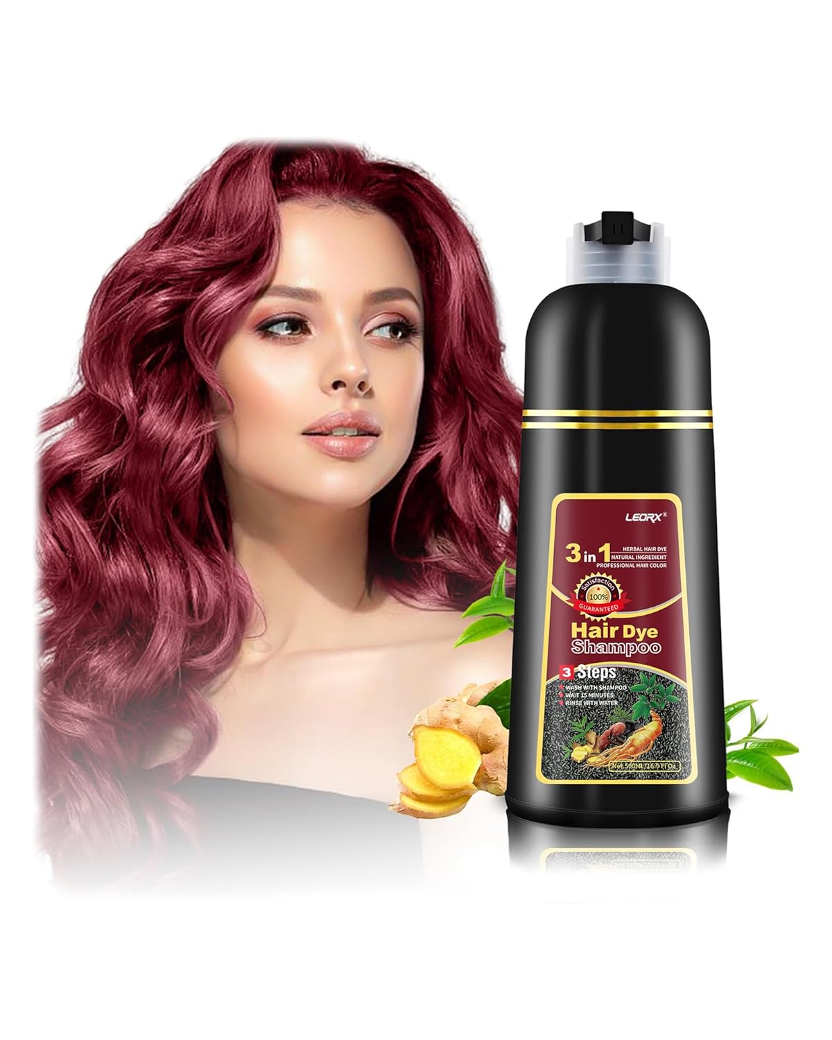 Copper Brown Hair Dye Shampoo - 3 In 1 Herbal Formula for Instant Color Refresh | Unisex Hair Treatment
