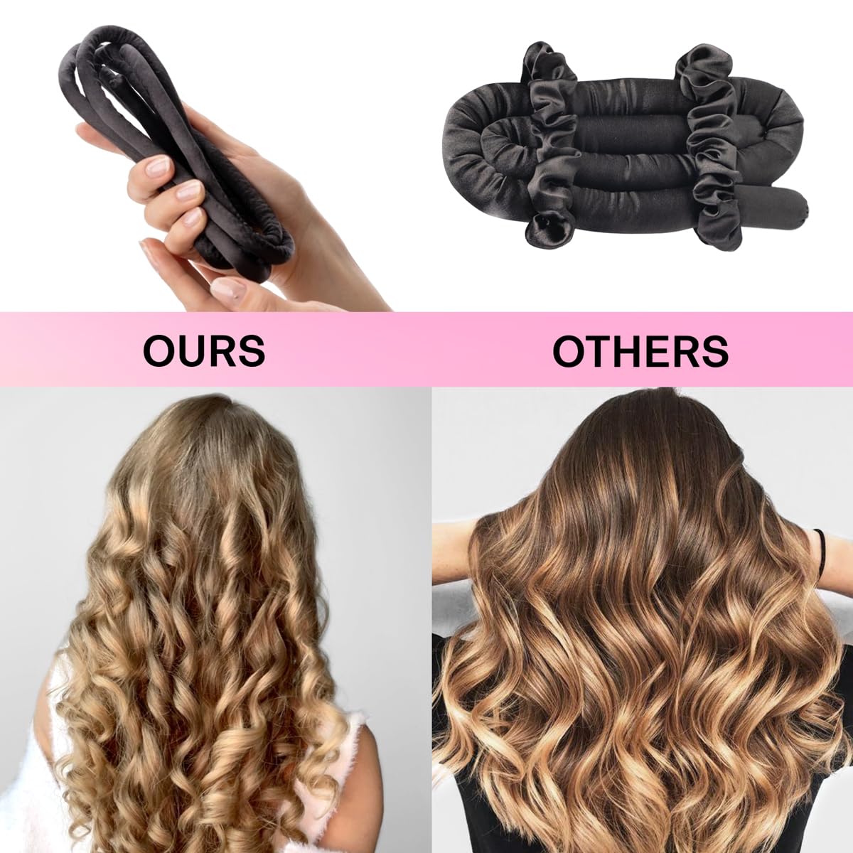 No Heat Overnight Curling Headband - Heatless Curlers for Long & Short Hair | Black