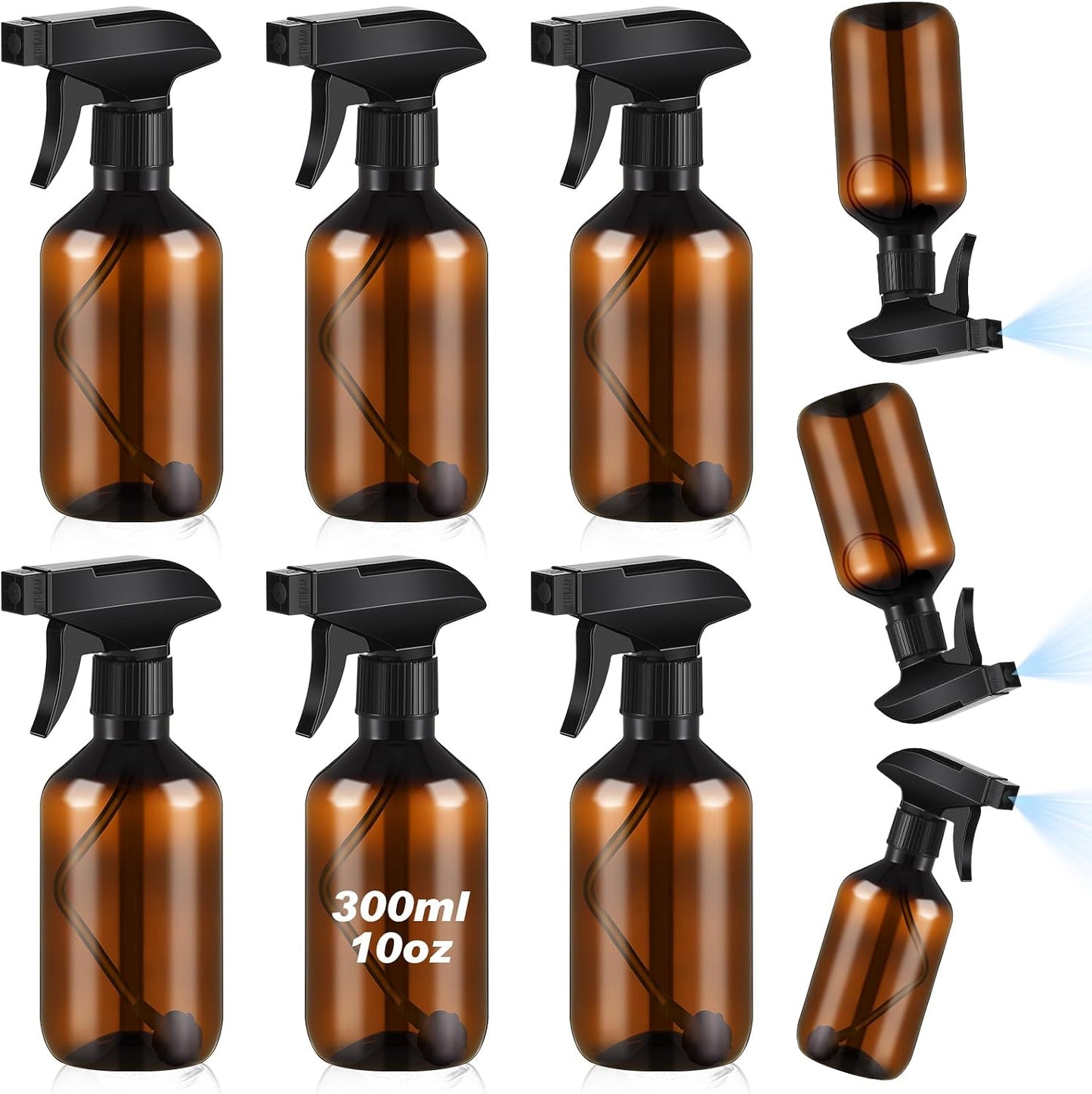 360° Water Spray Bottle - 16 oz Fine Mist/Stream Nozzle | 6 Pack Refillable Plastic Containers for Plants & Cleaning