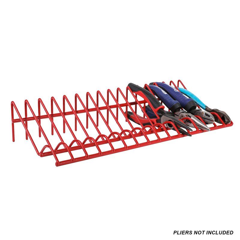 ARES 62003 - Red 16-Slot Plier Rack - Keep Pliers Organized in Tool Drawer - 3/4-Inch Slots Fit Most Plier - PVC Coating Protects Pliers and Prevents Slippage