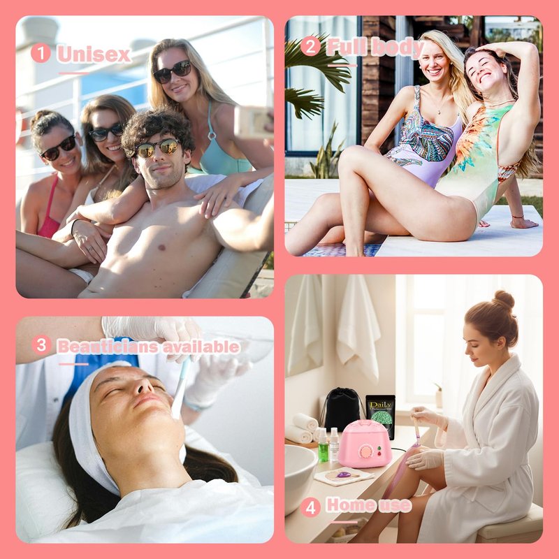 Wax Warmer Kit for Sensitive Skin - Professional Hard Wax Beans Kit with Silicone Liner, Gloves & Storage Bag, BPA-Free & Dermatologist Tested for Face, Bikini Line, Legs & Full Body (PINK)