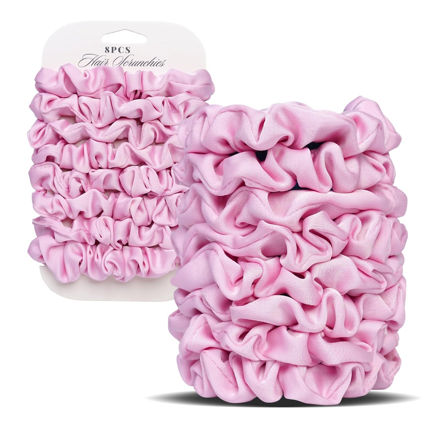 Satin Scrunchies for Women - 8PCS Black Silk Hair Ties | No-Crease, Frizz-Free Gentle Elastic Bands for All Hair Types