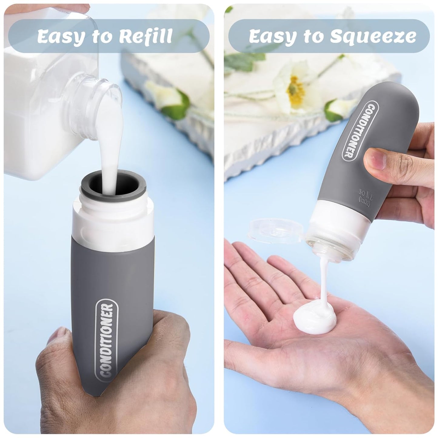 Travel Bottles Set - TSA Approved Leak Proof Toiletry Containers | 20 Pack Refillable Shampoo & Conditioner Bottles (Dark Color)