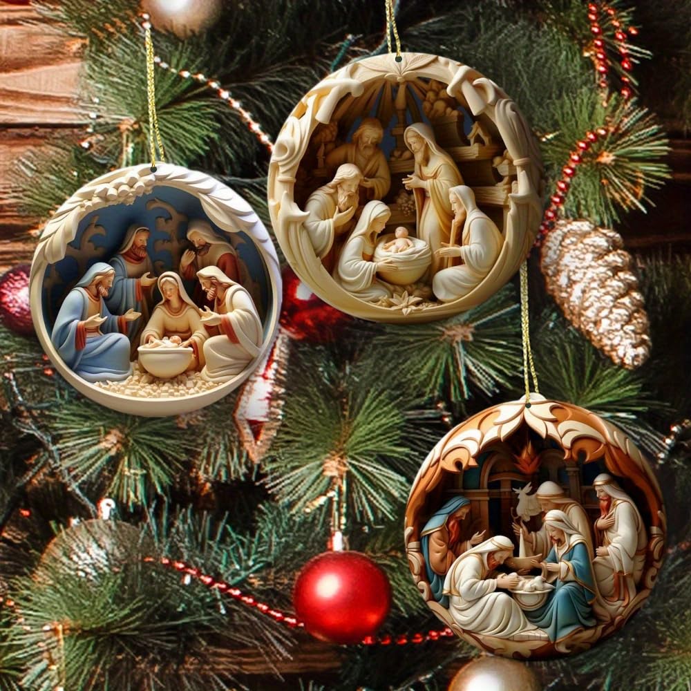 12PCS/Set 2D Nativity Scene Wooden Ornament Set Christmas Car Pendant Teen Shower Birthday Full Moon Christmas Holiday Home Decor