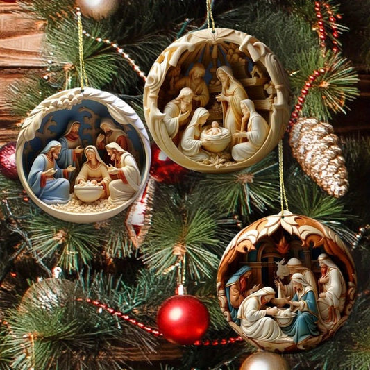 12PCS/Set 2D Nativity Scene Wooden Ornament Set Christmas Car Pendant Teen Shower Birthday Full Moon Christmas Holiday Home Decor