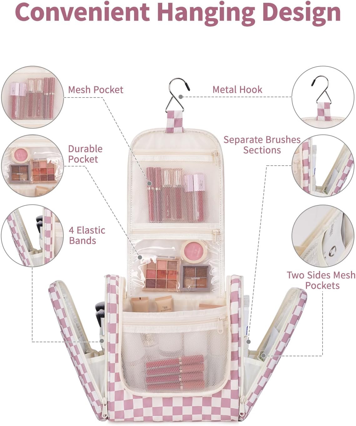 Hanging Toiletry Bag for Women - Travel Makeup Organizer with Multiple Compartments | Perfect for Cosmetics & Toiletries