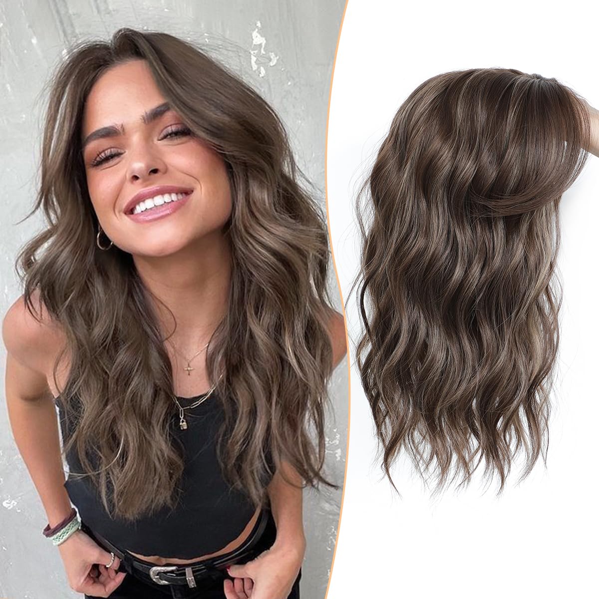 Hair Topper for Women - 16 Inch Natural-Looking Synthetic Hairpiece with Soft Volume & Secure Clips