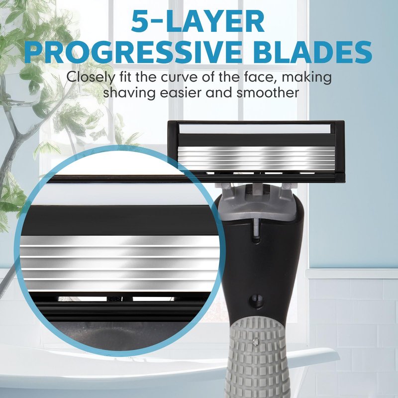 Wovnet 37 Pcs Refillable 5 Blade Disposable Razors for Men Sensitive Skin Razor Men's Disposable Refillable Razors Set Shaving Kit, 1 Razor Handle and 36 Cartridges