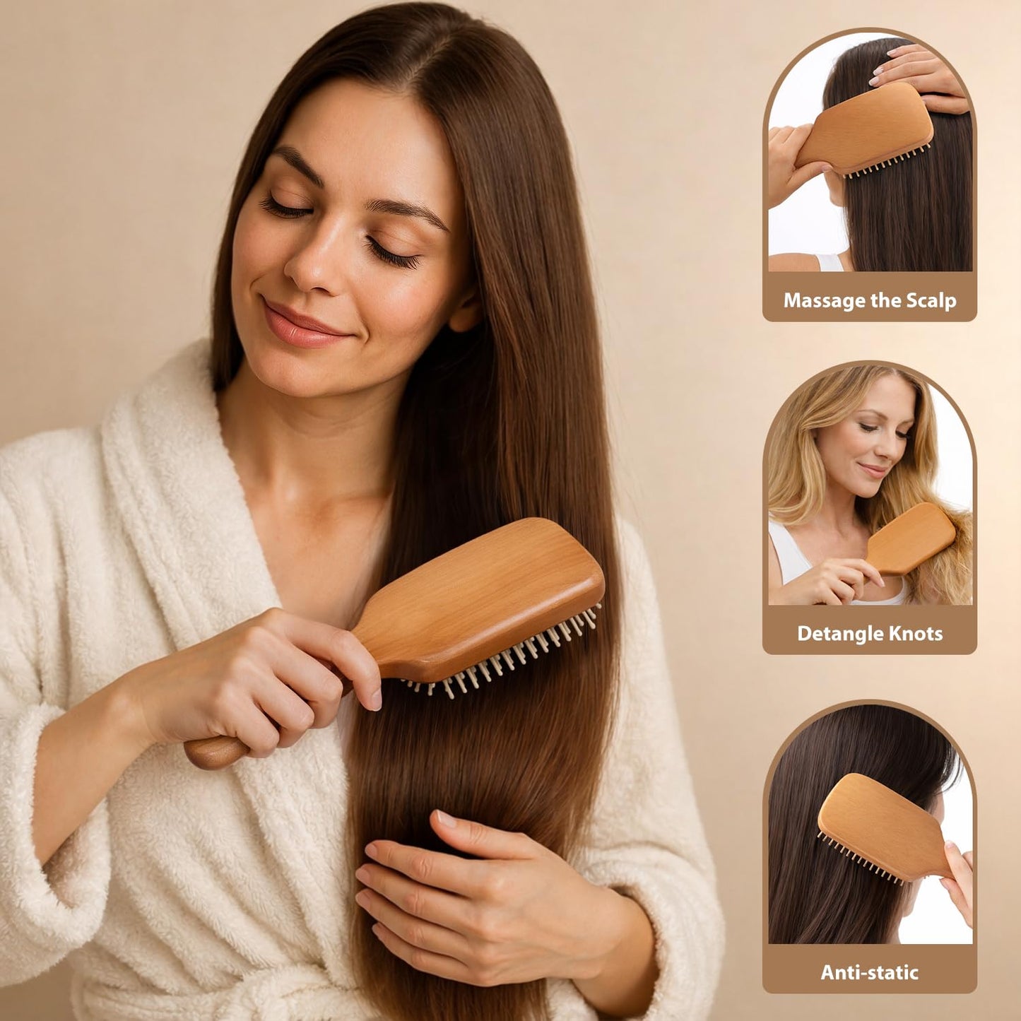 Wooden Bristle Hair Brush for Women & Men, Smoothing Hair Brush for Scalp Massage & Detangling, Wooden Brush that Reduces Static & Breakage for Thin, Thick, Fine, Curly Hair