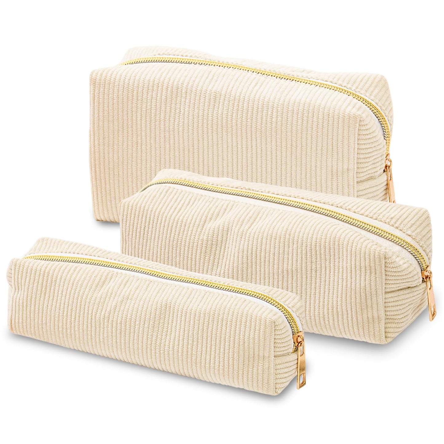 Ordeonrus 3 PCS Small Makeup Bag Set for Women Corduroy Cosmetic Bags Aesthetic Travel Toiletry Bag Cute Pencil Case for School Christmas Holiday Organizer Gifts