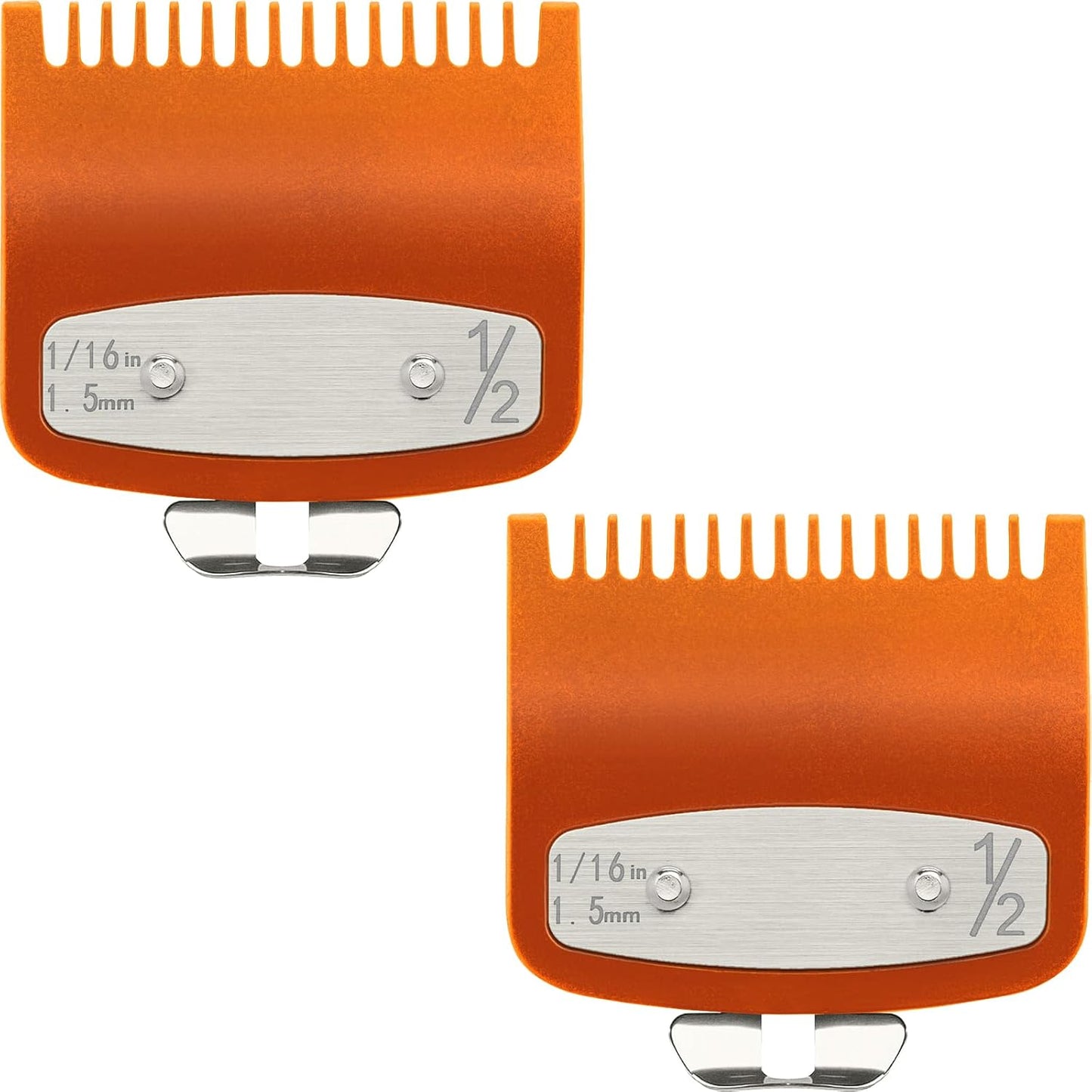 Clipper Guards Set - 2 Pack Compatible with Wahl 1/2 Hair Clipper | Metal Guide Combs for Barbers & Stylists - Orange