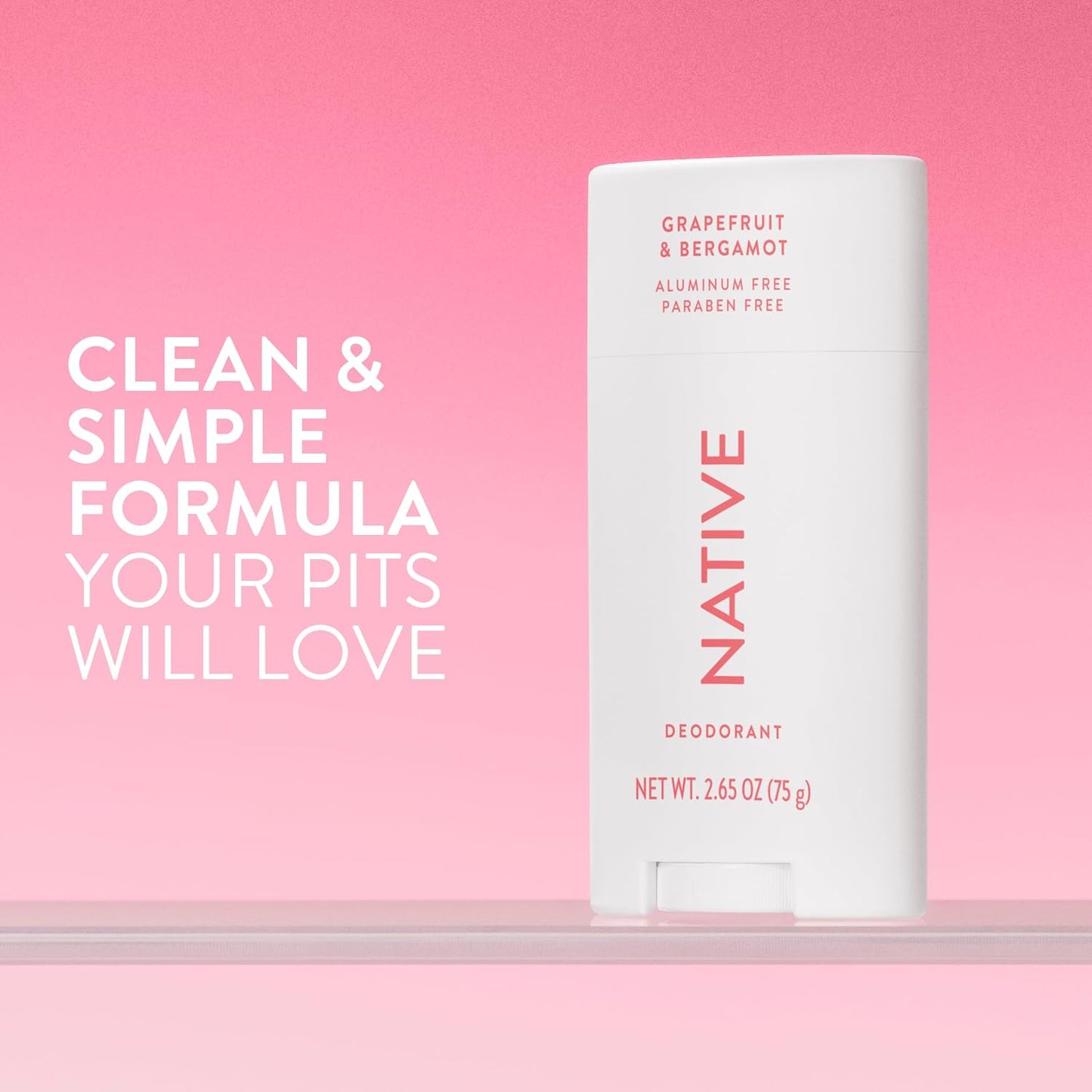 Native Deodorant - Aluminum-Free Grapefruit & Bergamot | 72-Hour Odor Control, 2.65oz for Men & Women
