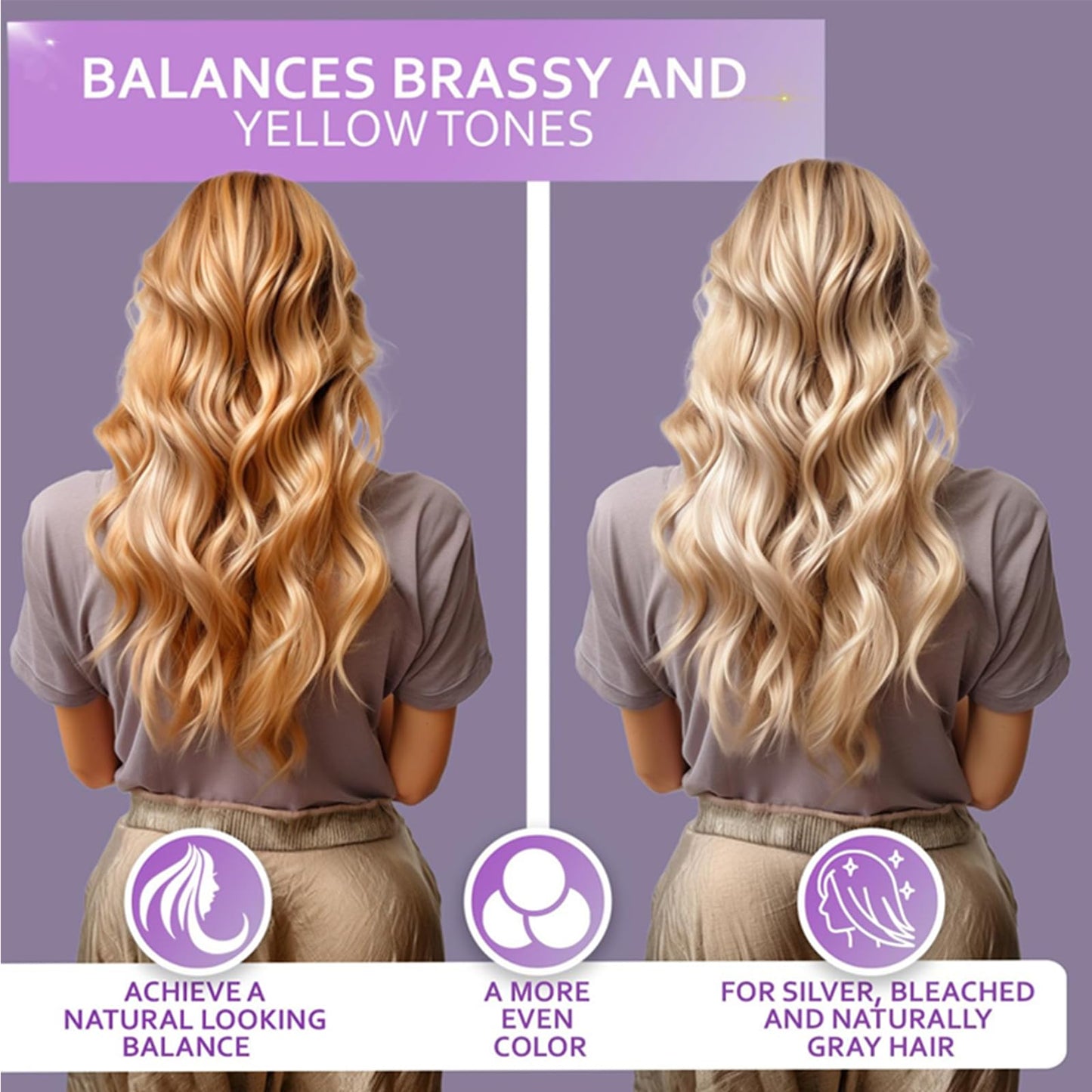 Purple Hair Mask for Brassy Hair,Toning Purple Shampoo Mask for Blonde, Silver, Gray, Bleached Hair,Repairs Damaged Hair Roots & Hydrates, Brightening & Smoothing Treatment (Purple)