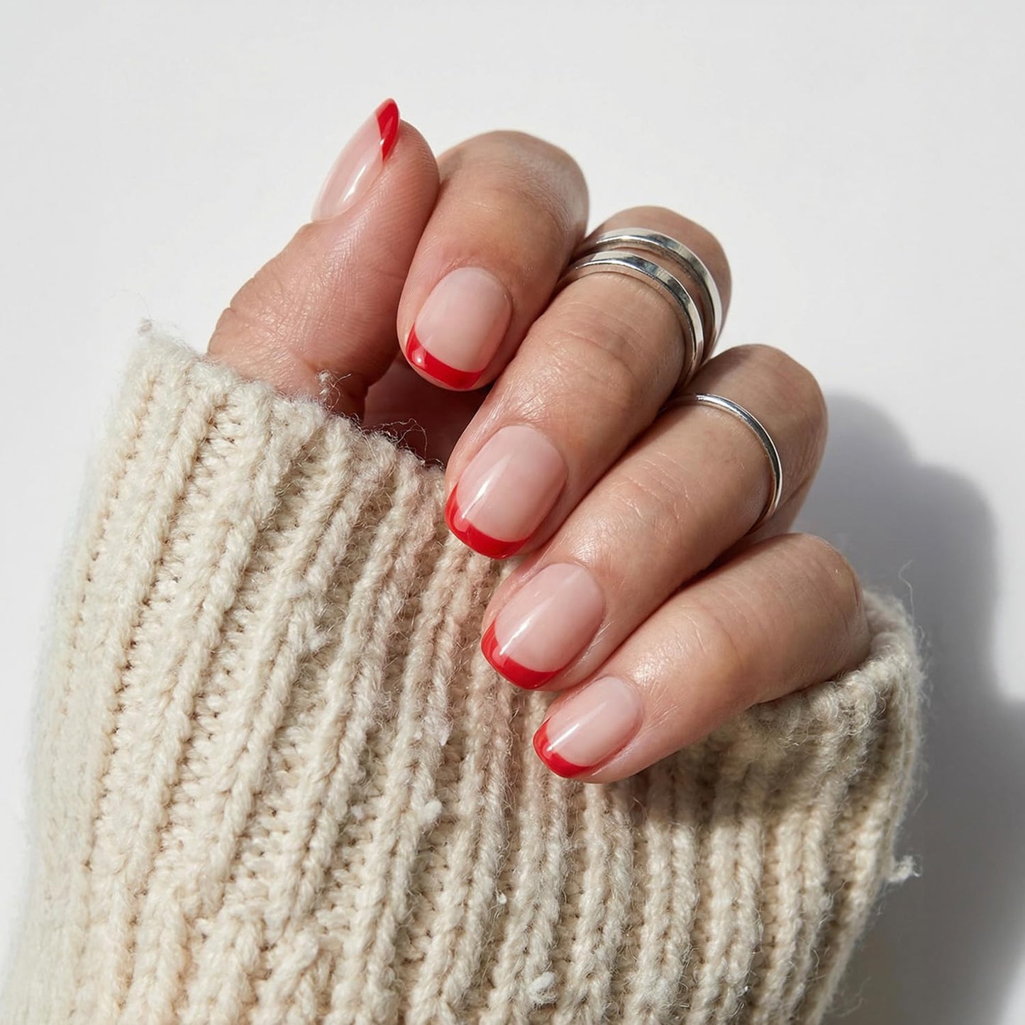 Glamnetic Press-On Nails - Pink Me Up Spring Almond Nails | Pastel Pink French Tips with 3D Pearls - 30 Nail Kit, 15 Sizes
