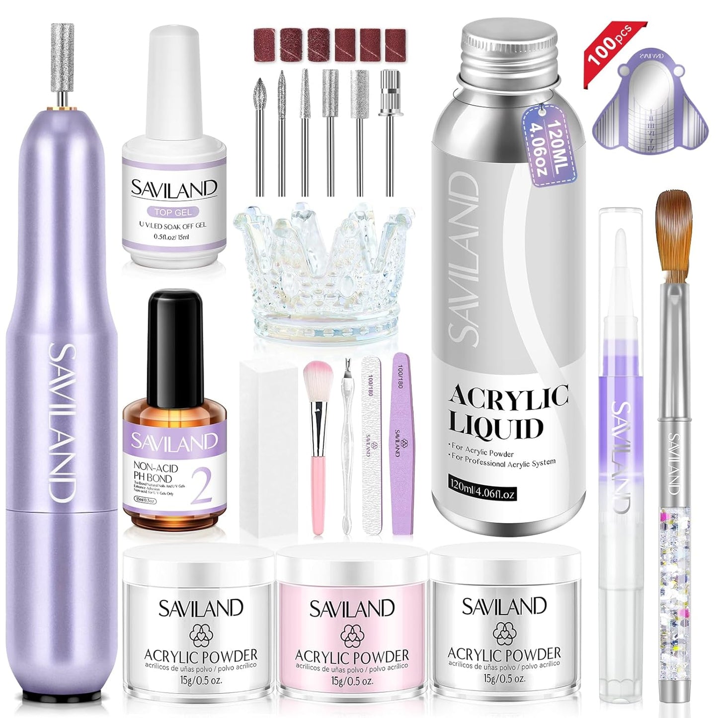 Acrylic Nail Kit with Drill & UV Light - Clear, Pink, Black & Red Powder & Gel Polish for DIY Nail Art