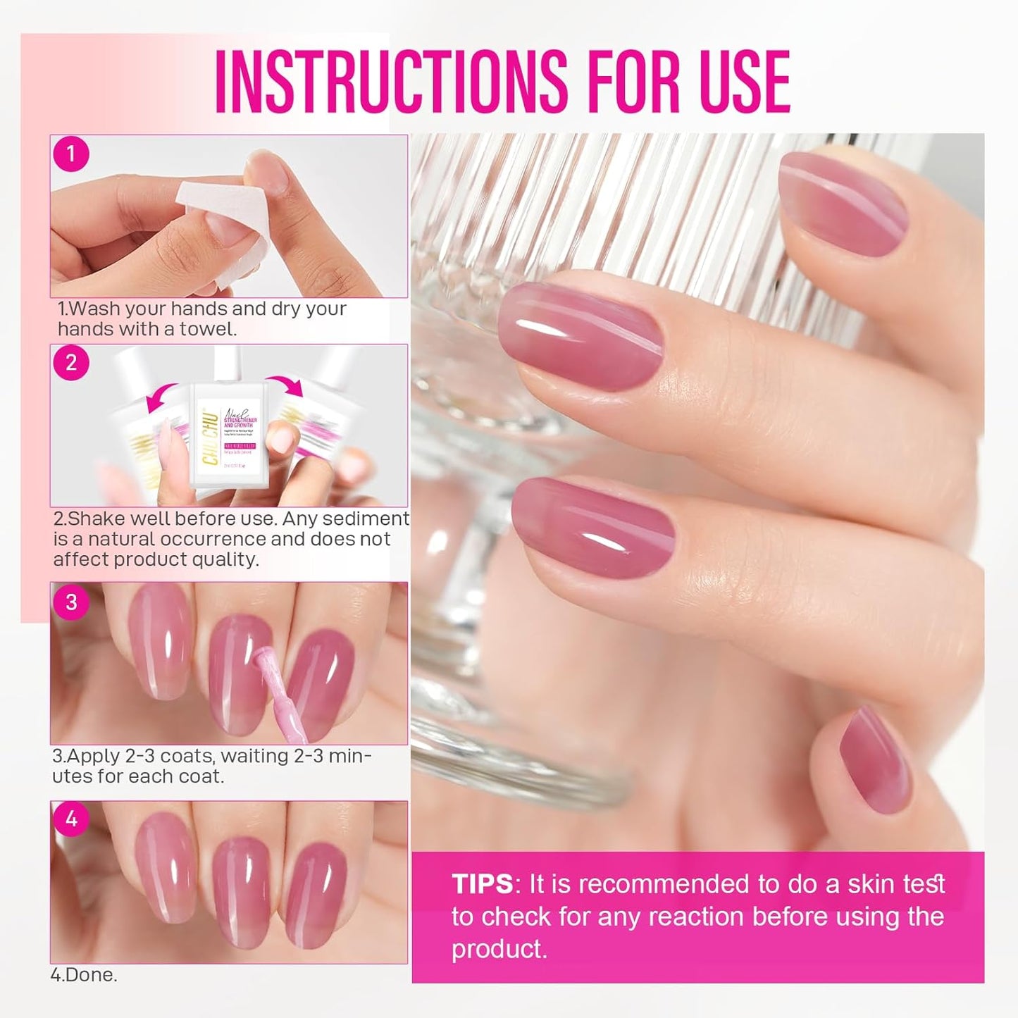 Nail Repair - 8 in 1 Dusty Rose Nail Hardener & Strengthener | Protein Ridge Filler for Weak Nails, 15ml