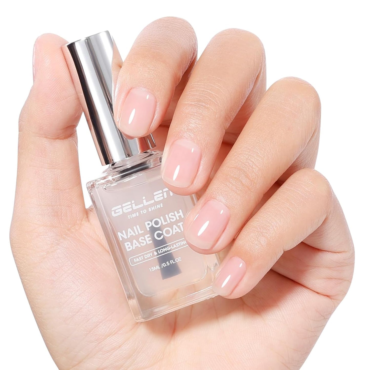 GELLEN 4-in-1 Clear Nail Polish - Base Coat, Sheer Tinted Milky Pink | Ridge Filler & Nail Strengthener