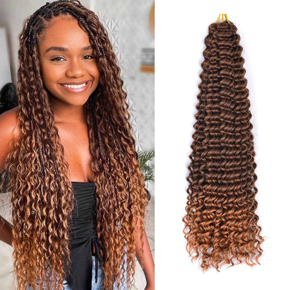 Ocean Wave Crochet Hair Extensions - Deep Wave Synthetic Braiding Hair for Women | 24 Inch, #1B (Pack of 2)