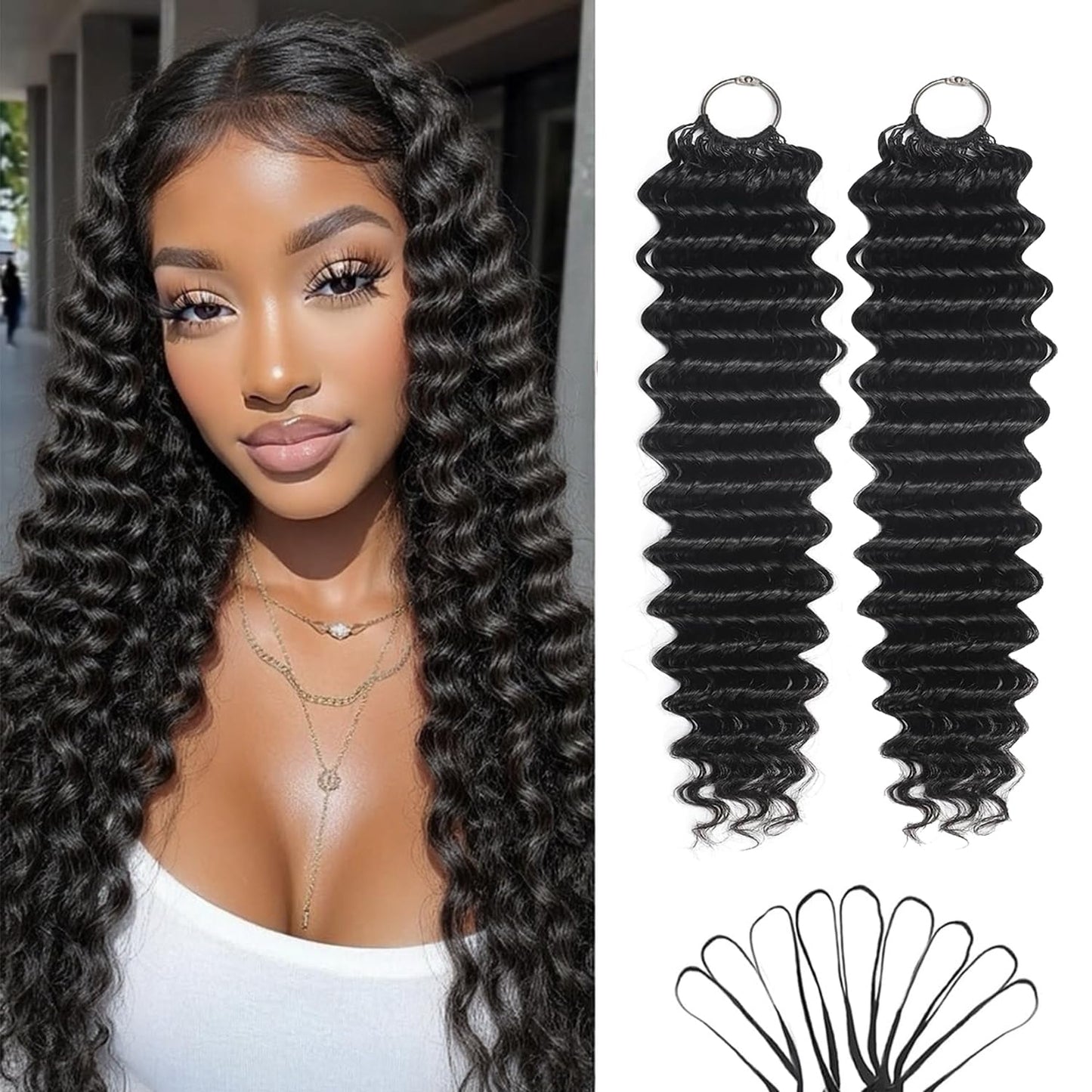 Human Crochet Hair for Black Women - 18" Deep Wave Extensions | Invisible Knots, Pre-Separated Bundles in Natural Color