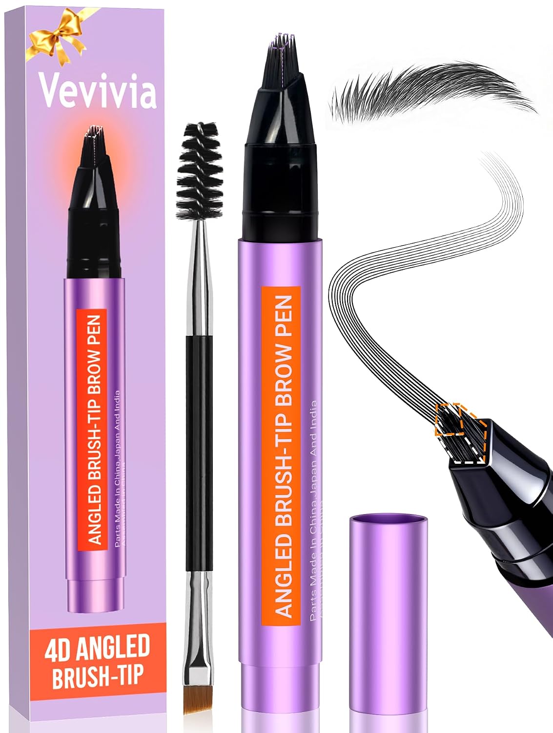Eyebrow Pen - 4D Micro Brush-Tip for Natural Hair-Like Strokes | Waterproof Light Brown, Long-Lasting Fluffy Brows