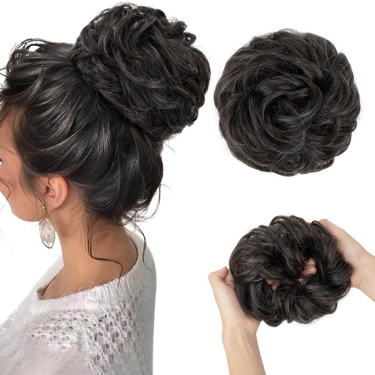 Large Messy Bun Hair Piece - Wavy Curly Synthetic Chignon Ponytail Extensions | Thick Updo for Women - Dirty Blonde