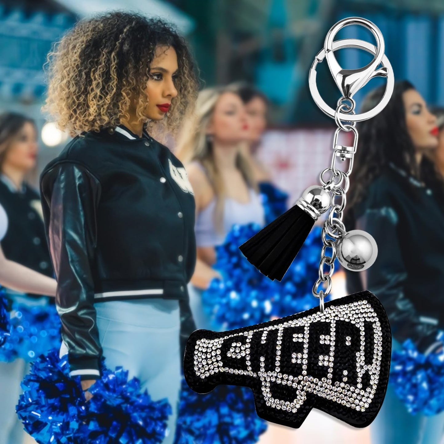 Cheer Keychain Bling Cheerleading Gift Bag Charms for Purse Handbags Backpacks Rhinestone Accessories for Women