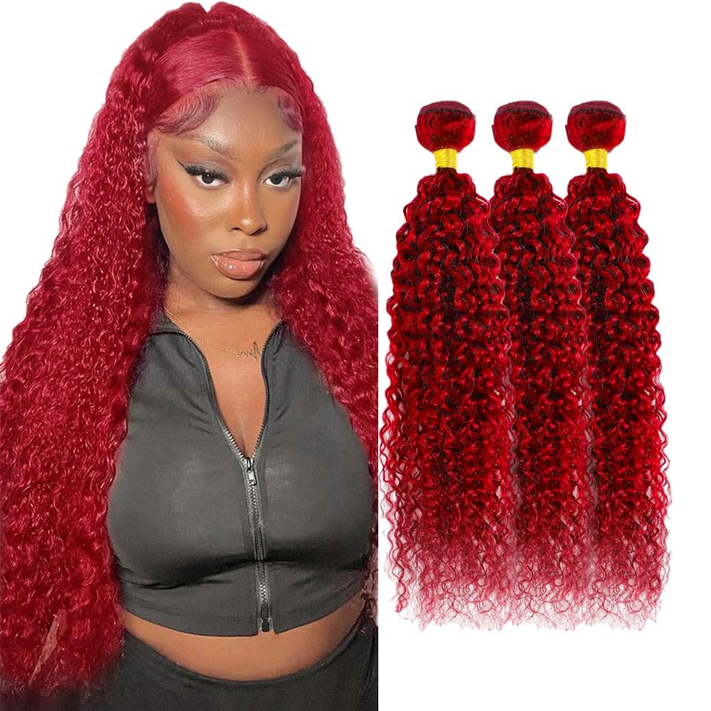 Red Curly Bundles Human Hair Bright Red Bundles 18 18 18 Inch Same Length Double Weft Burgundy Kinky Curly Bundle Hair Weave