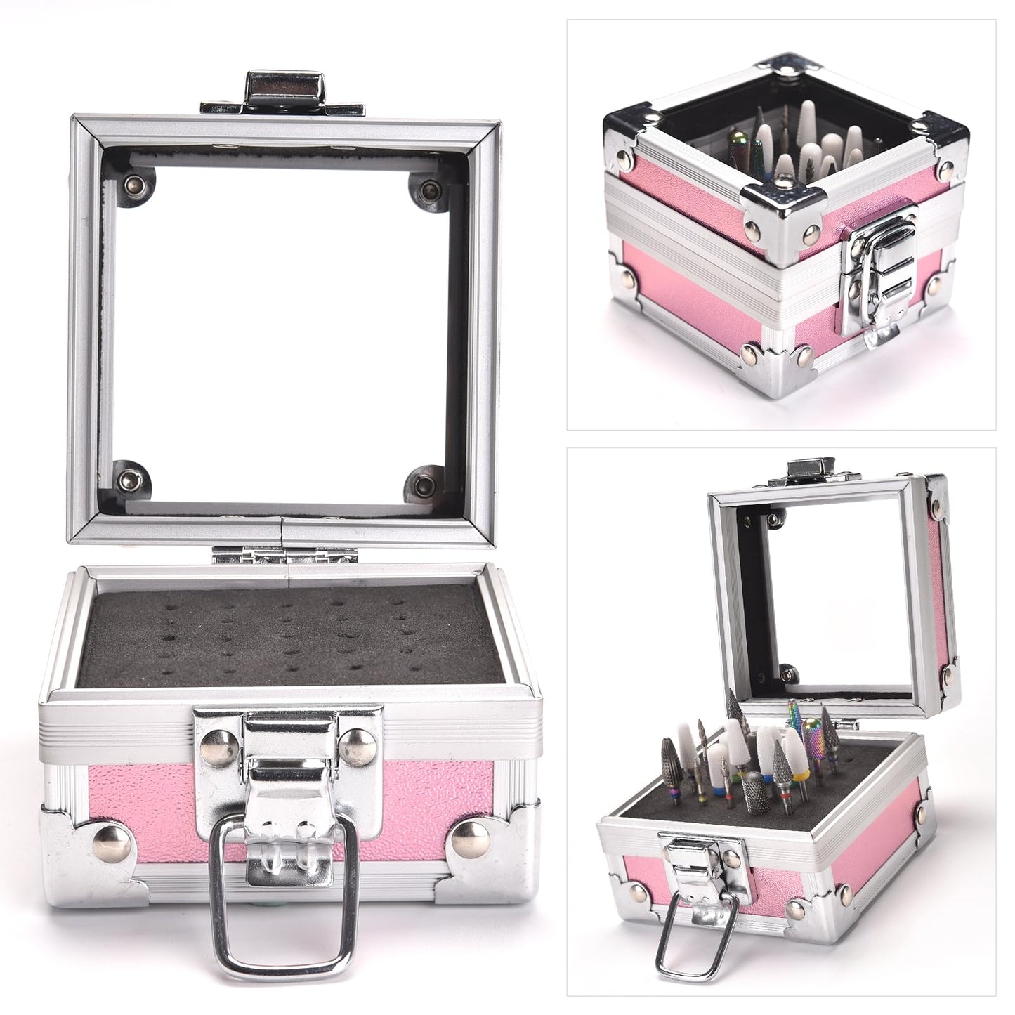 siyuwuro Nail Drill Bits Box Container 25 Hole Professional Nail Sander Storage Box Nail Art Tools Storage Container Nail Art Tools for Drill Bits Display Organizer, Pink