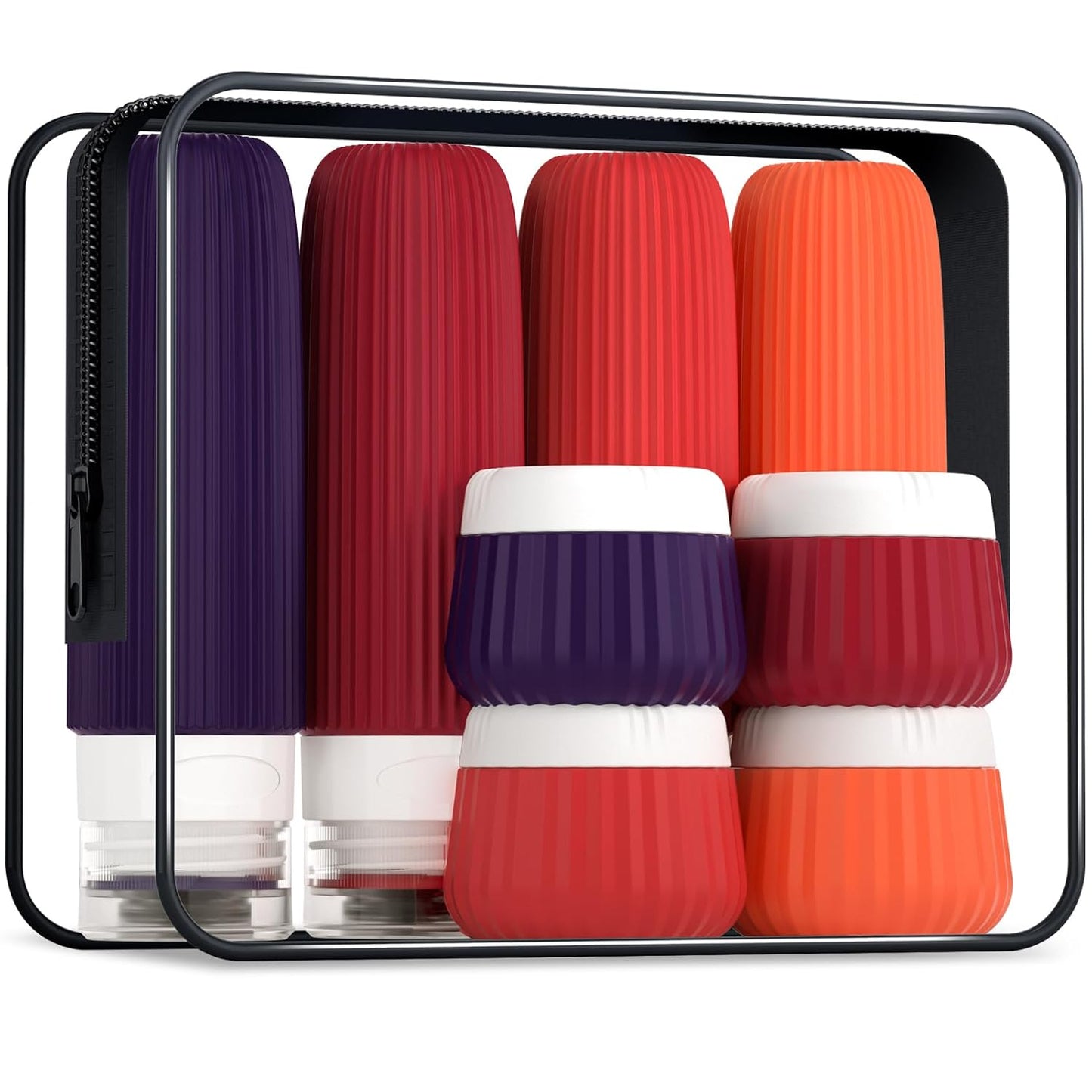 Travel Bottles - 8 Pack TSA Approved 3 oz Leak Proof Silicone Containers | Clear Toiletry Jars