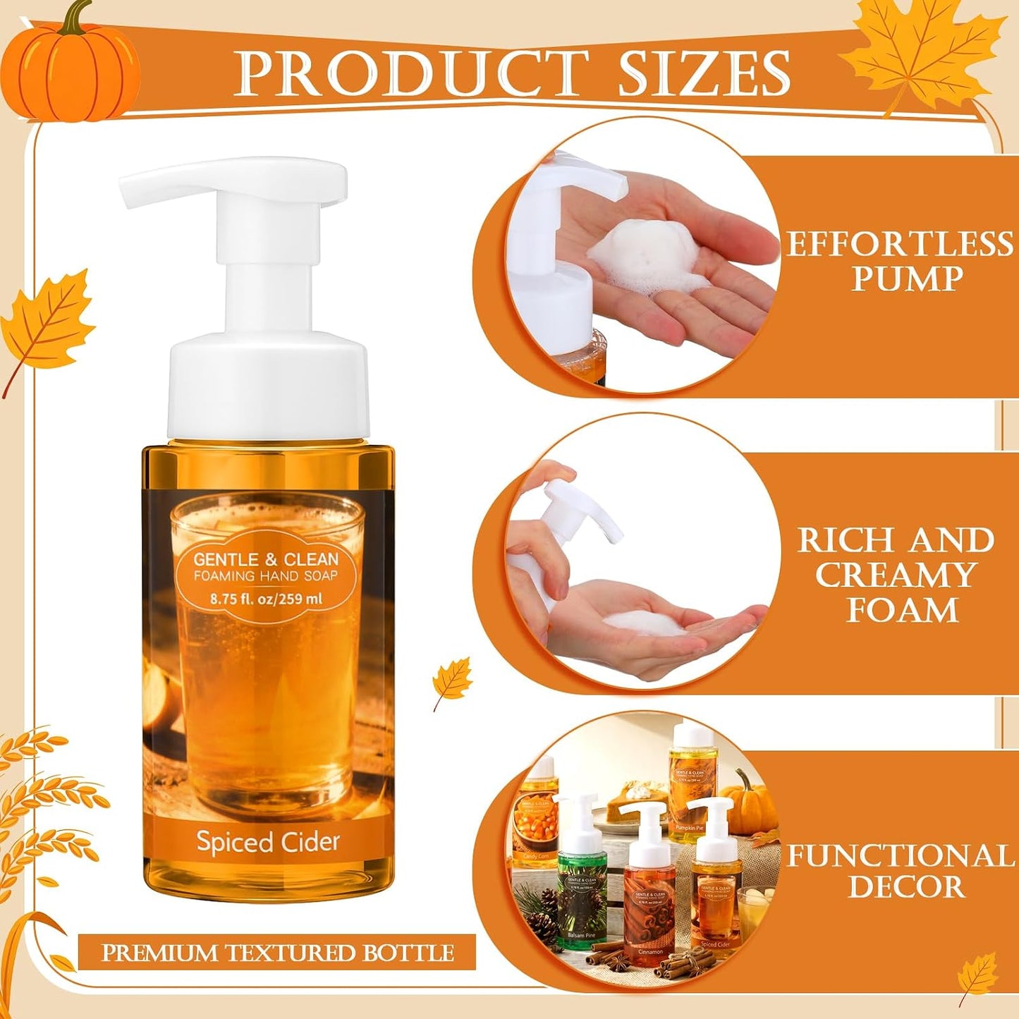 Moisturizing Foaming Hand Soap - Fresh Scent Liquid Foam Wash | 8.75 Fl Oz for Kitchen & Bathroom