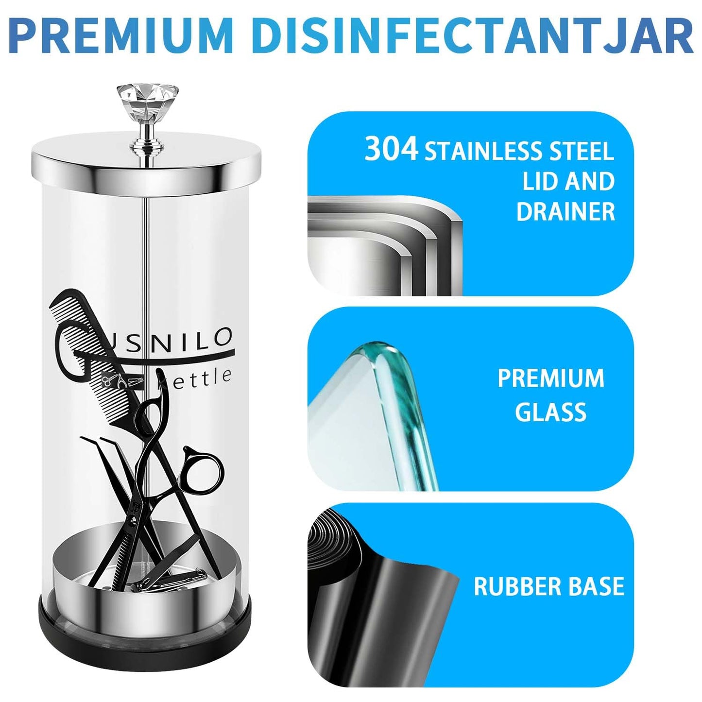 Gusnilo 42 Oz Jar with Stainless Steel Tray and Durable Glass,Salon Jar Suitable for Nail Tools & Spa Implements,Hairdressing Tools