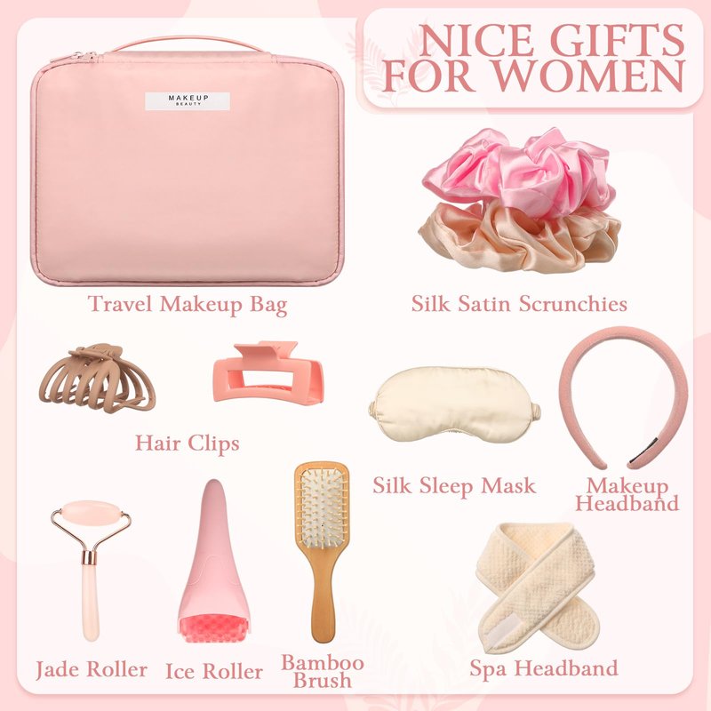 Sawysine 11 Pcs Pink Box Set for Women Pink Spa Birthday Basket Gifts Travel for Aesthetic Bags Makeup and Skin Care Spa Kit 2026 Graduation Gift College Friend Teacher Girlfriend Mom