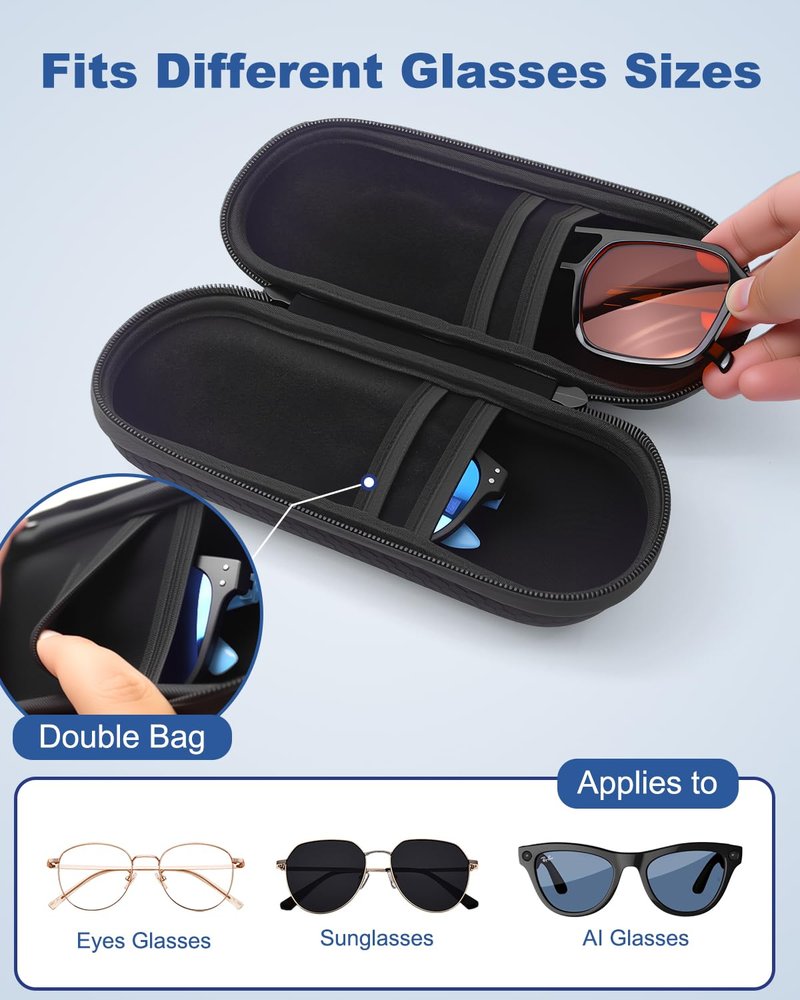 Krypthos Large Double Travel Sunglasses Case with Carabiner – Unisex Protective Eyewear Organizer for Eye Glasses, & Outdoor Use – Hard Shell Storage Case for Men & Women