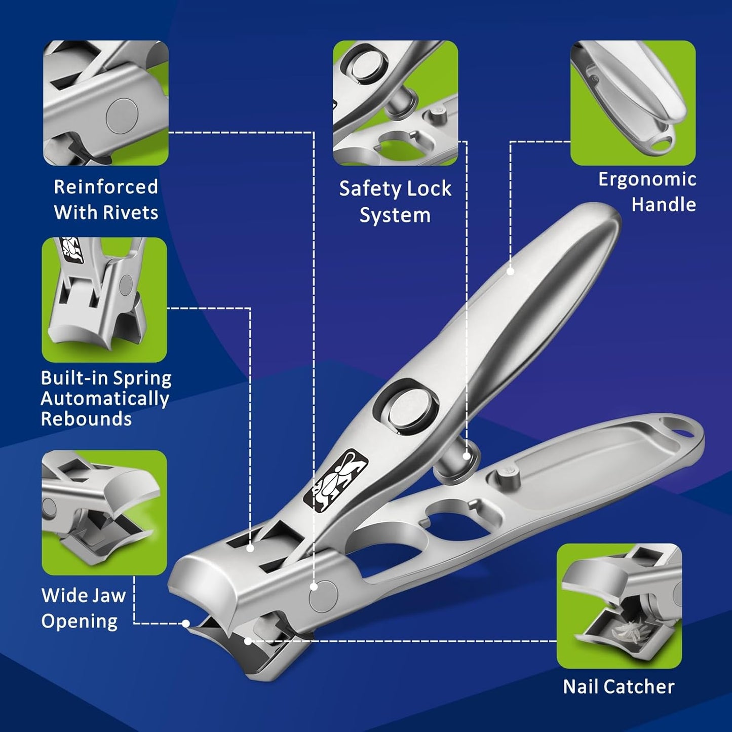 Nail Clippers Set for Men & Women | Wide Jaw Opening, Safety Lock & Slanted Edge | 4-Piece Kit with Case