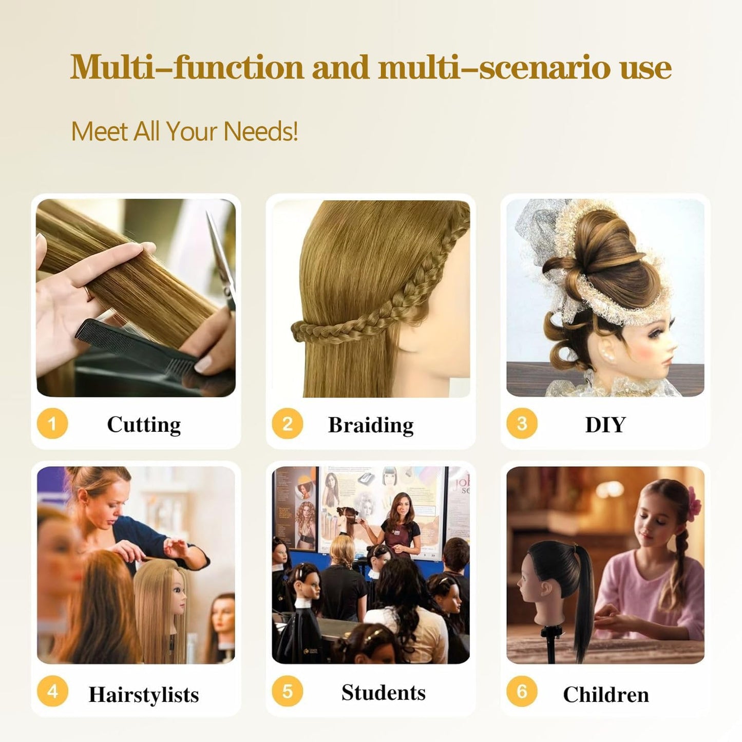 28" Braiding Practice Mannequin Head with 60% Human Hair - Includes 9 Hairdressing Tools & Clamp Stand, Ideal for Hair Styling, Cosmetology Training & Makeup Styling Practice (Dark Brown)